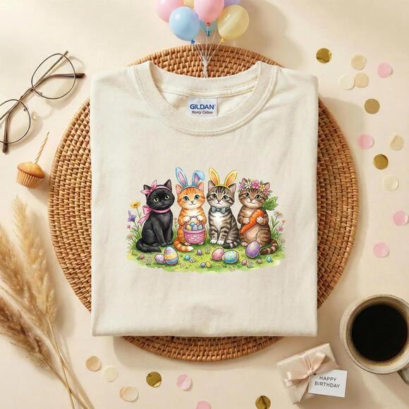 Other - Cute Easter Cats Shirt, Bunny Ear Cats Easter Graphic Tee, Kawaii Cat Easter